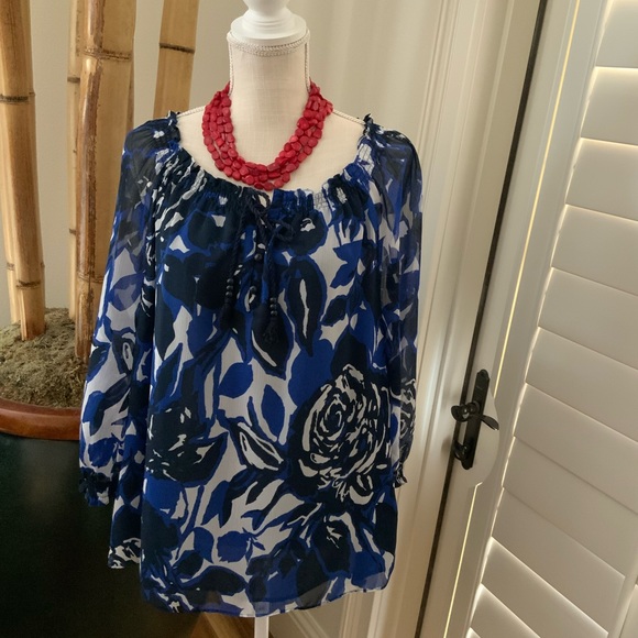 Dana Buchman print peasant style top - Picture 2 of 7